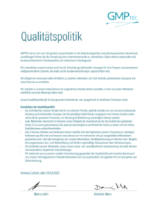 Qualitätspolitik der GMPTEC GmbH